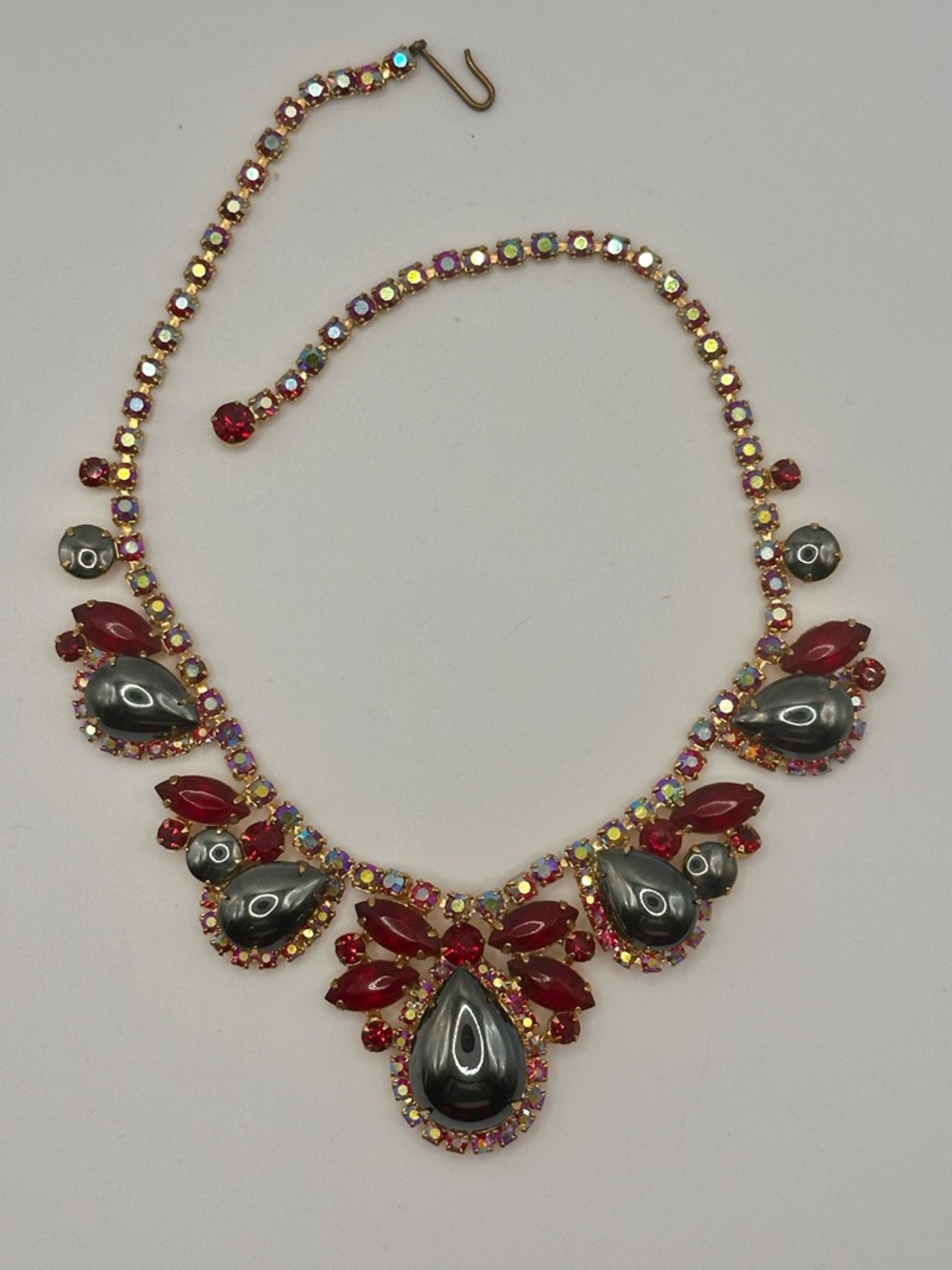 Rare Juliana d&e Red and Hematite Teardrop Statement Necklace ref# 1682